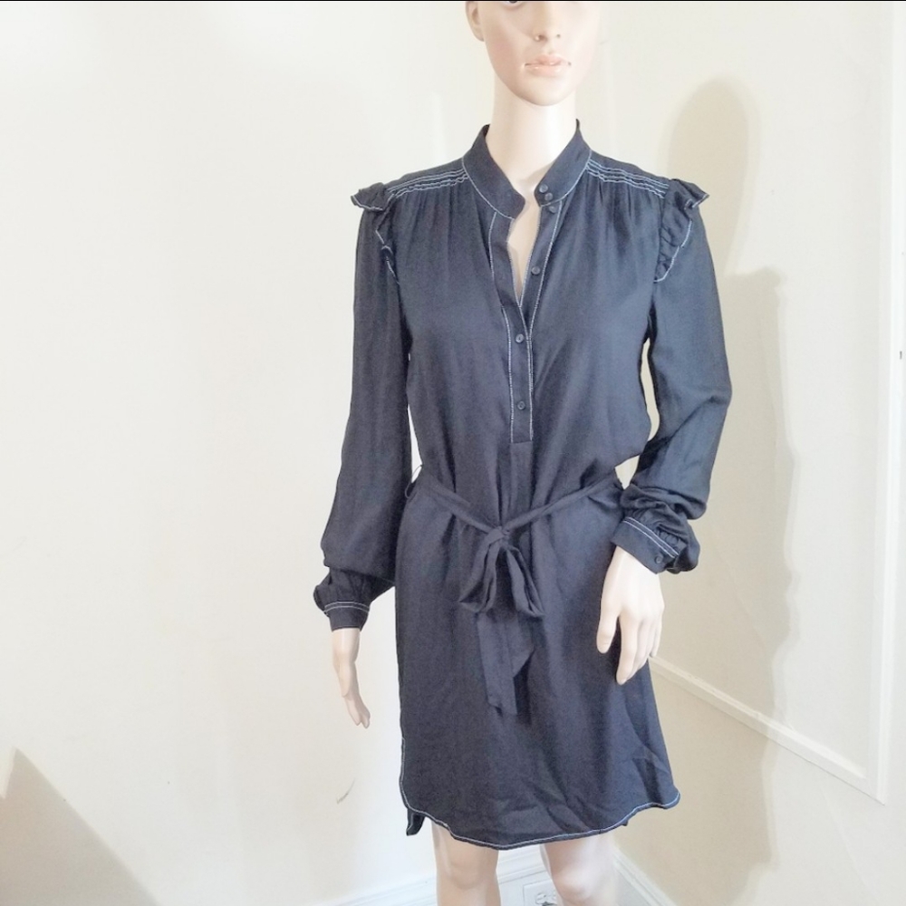 Joie dress xs black belted long sleeve high low